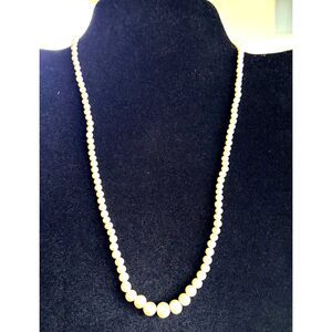 VTG Faux Pearl Necklace Graduated Strand Cream Beads Bow Clasp Bridal Jewelry